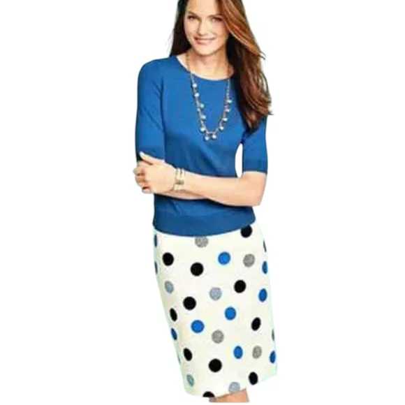 TALBOTS POLKA DOT COTTON  White/Blue/Black Pencil SKIRT Sz 2 - Picture 7 of 10
